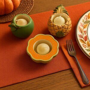PartyLite Fruit Ceramic Votive Holders Pineapple Apple Orange Set of 3